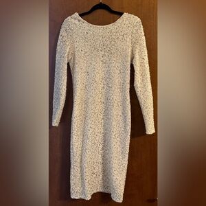 Jennifer Lopez Fitted Sequin Scoop Neck Midi Dress